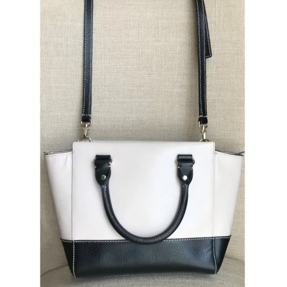 Kate Spade Black And Cement (Off White) Leather Satchel Crossbody Satchel Purse